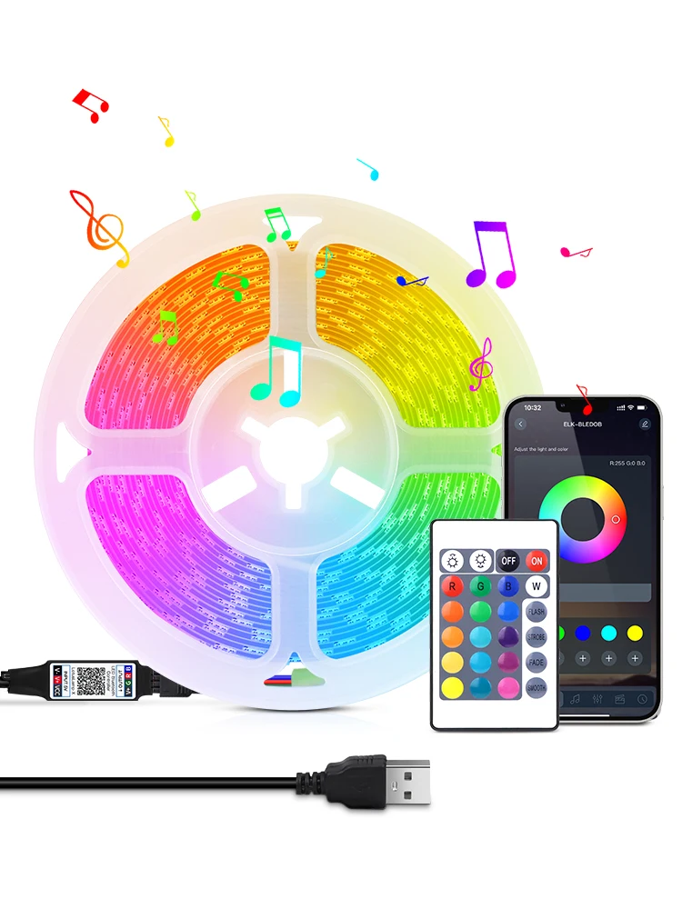 Bande lumineuse LED RGB USB 5V, créative, variable, contrôle par application, sans fil, Bluetooth, avec télécommande, miroir de chambre à coucher, décor d'ordinateur