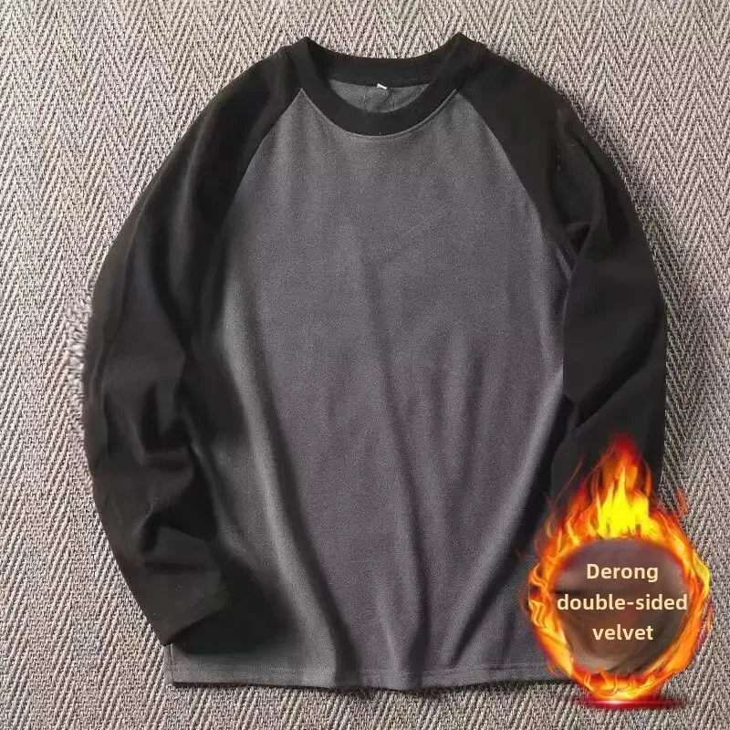 Fashionable Double-Sided Fleece Base Layer Top Men's Autumn/Winter Casual Color Blocking Long Sleeve Crew Neck Sweatshirt For Co