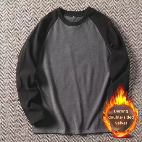 Fashionable Double-Sided Fleece Base Layer Top Men's Autumn/Winter Casual Color Blocking Long Sleeve Crew Neck Sweatshirt For Co