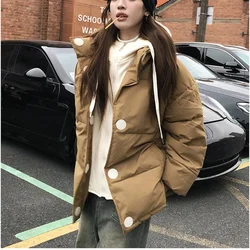 Designed Fake Two-piece Sweatshirt Hooded Women's Winter Down Jacket Fashion Korean Contrasting Color Stitching Couple Outerwear