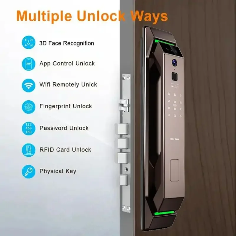 Electronic Automatic Smart Door Lock 3D Face Recognition Fingerprint Keyless Password Wifi Camera Rfid Card Home Lock With tuya