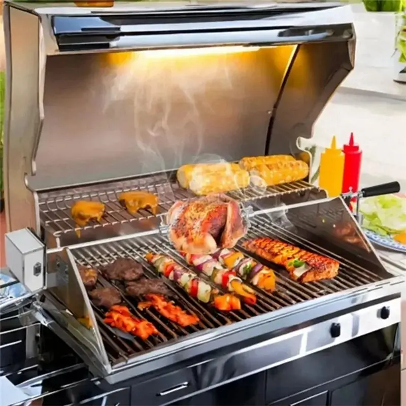 LLCS-Portable Electric Grill - Deluxe Motorized Gas Grill With Rotisserie Spit, BBQ Tools & Supplies Set For Home