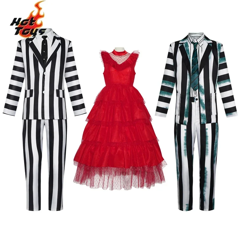 

Аниме Косплей Beetle Juicee Костюм Черно-белый полосатый костюм Лидия Красное свадебное платье Фильм ужасов Страшный наряд призрака