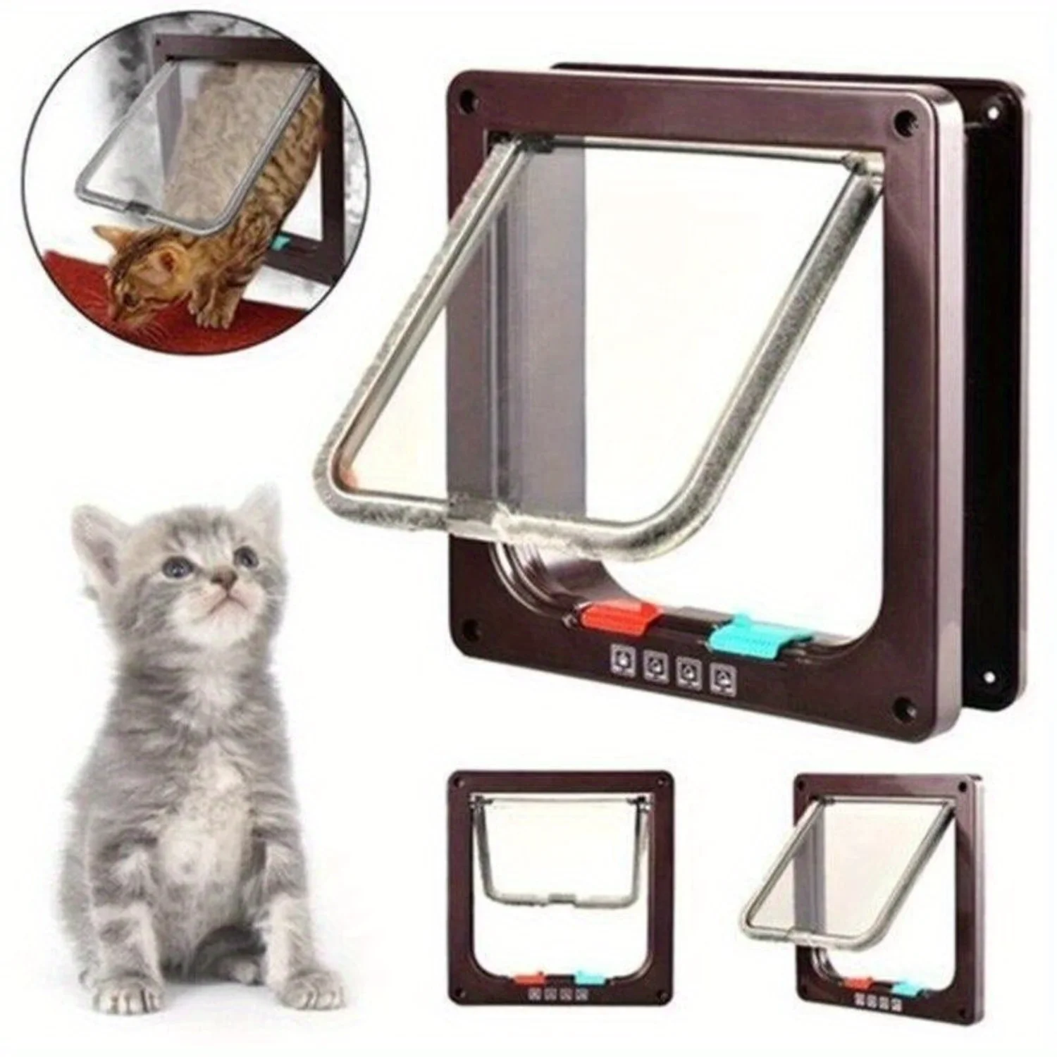 Dog Cat Flap Door with 4 Way Lock Pet Cat Gate Security Flap Door For Animals Plastic Small Dog Gate Cat Flap Pet Door Gate