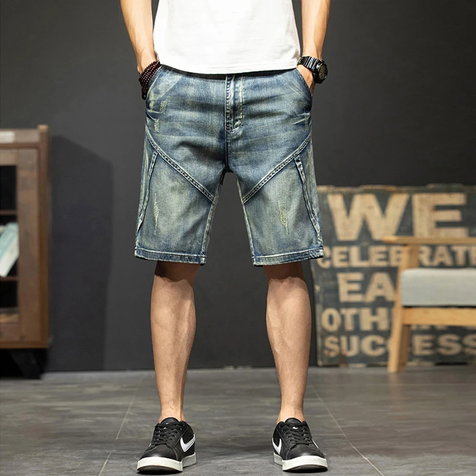 Plus Szie 44 Denim Shorts Men Summer Jeans Shorts Baggy Cargo Shorts Fashion Streetwear Short Pants Male Big Size Bottoms Blue