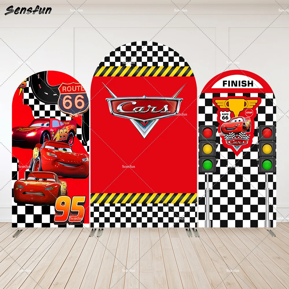 

McQueen Disney Cars Arch Backdrop Wall Kids Birthday Party Background Red 2-Sided Polyester Arched Cover Banner Photography