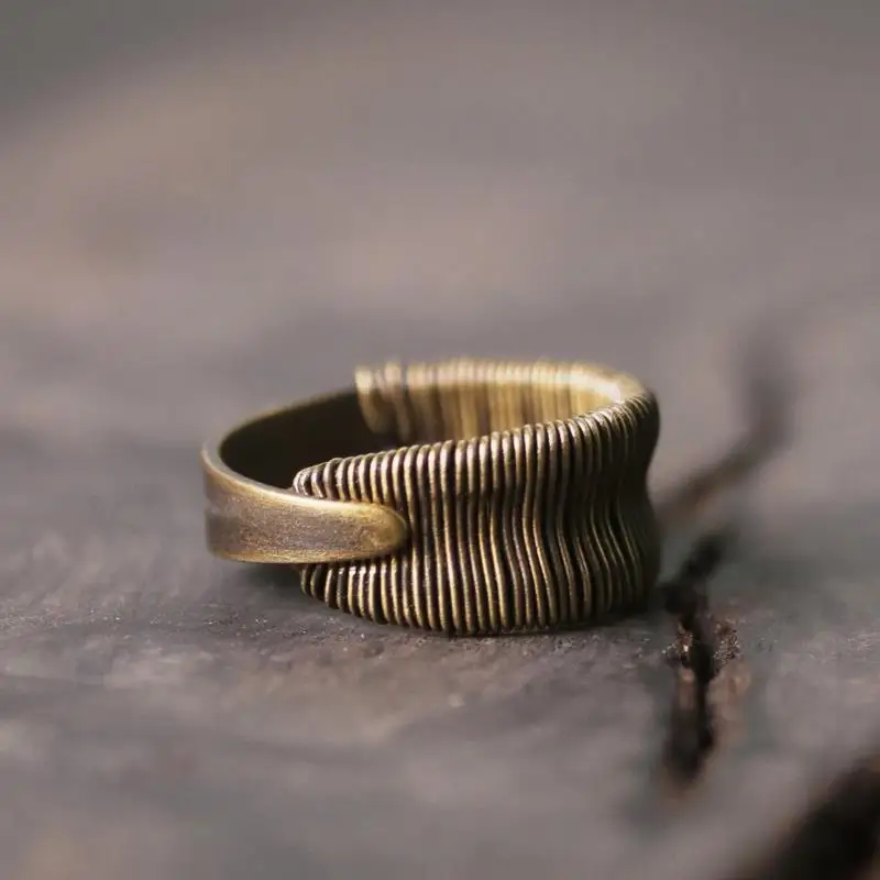 Original new Thai silver copper wire winding process opening adjustable ring retro personality men's jewelry