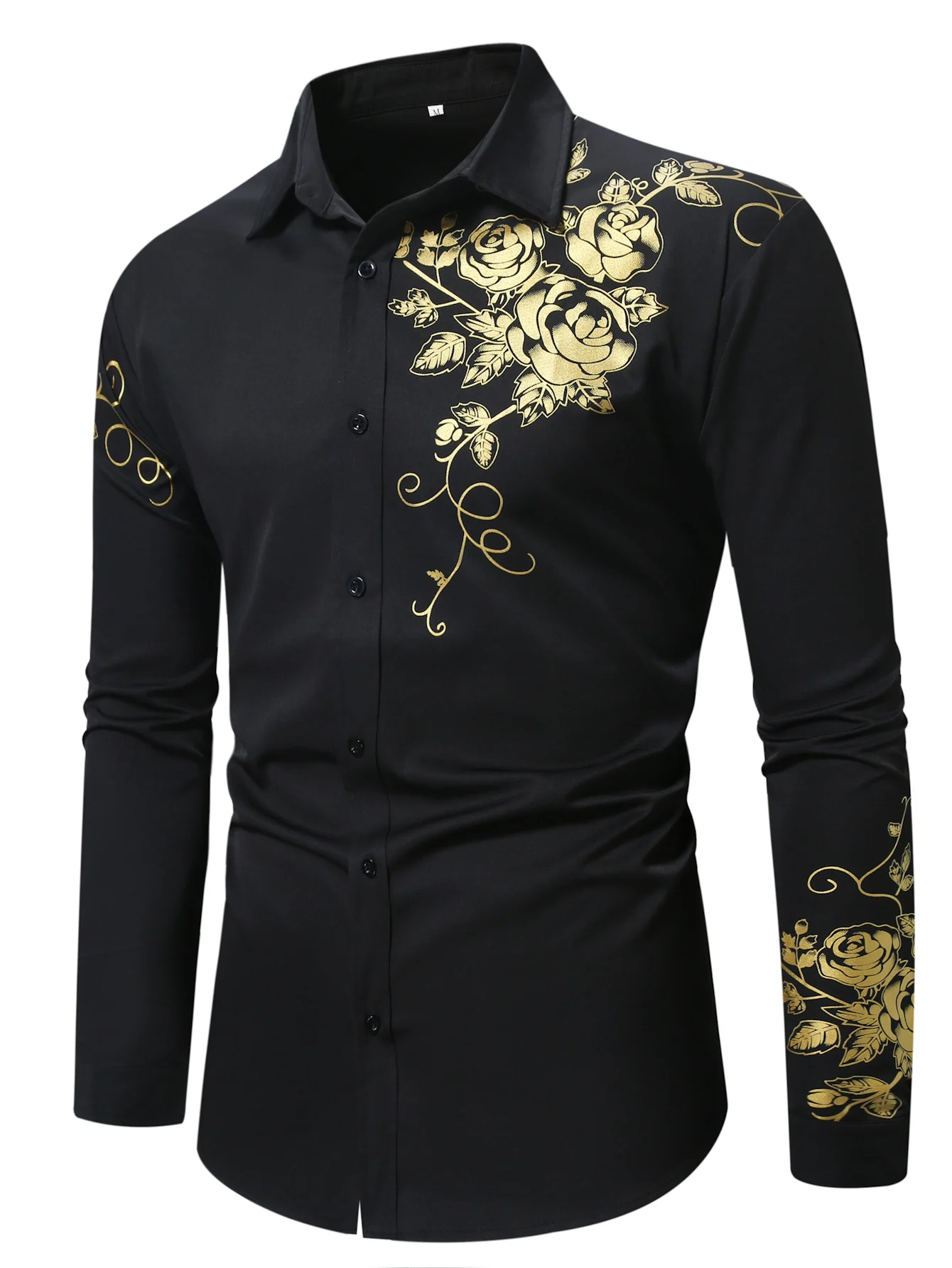 Men\'s Fashion Clothing  Button Up shirt Gold Print Casual Long Sleeve Shirt Tops