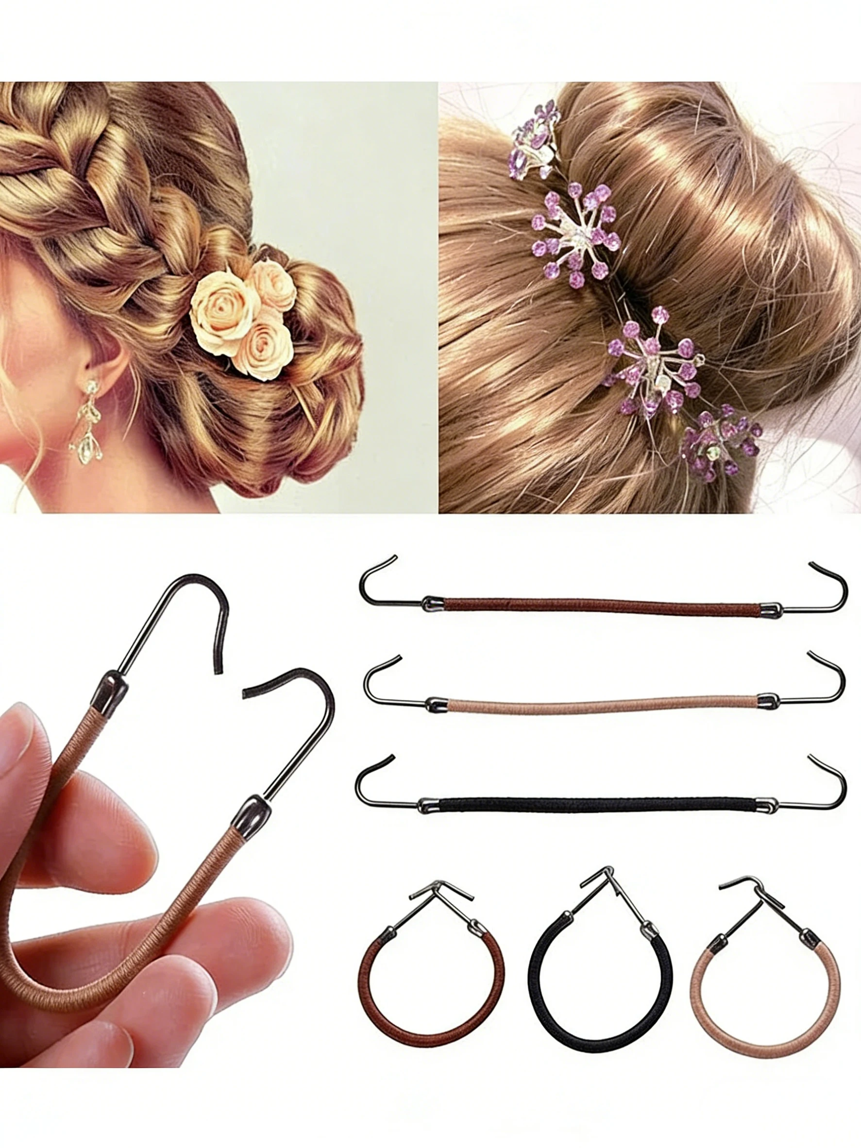 

Коричневая эластичная повязка для парика с двойными крючками, регулируемая, нескользящая, для фиксации кружевных париков, надежное крепление, женские аксессуары для волос