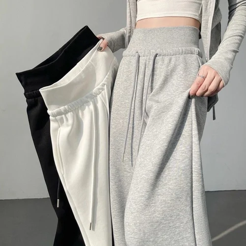 Imagen 1 del producto Gran oferta, pantalones clásicos de cintura alta para mujer, pantalones informales de pierna ancha holgados para niñas, pantalones de chándal coreanos elegantes para el hogar para uso diario