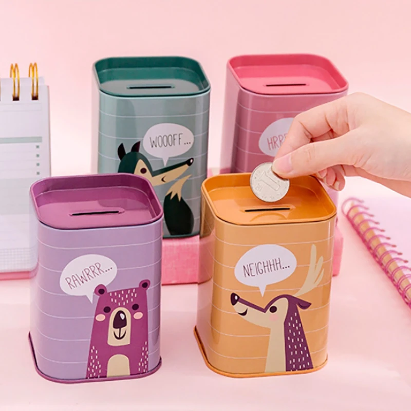 Piggy Bank Metal Coin Box Cute Sundries Cans Storage Cans Gift Cans Home Decor Household Saving Money Box for Child