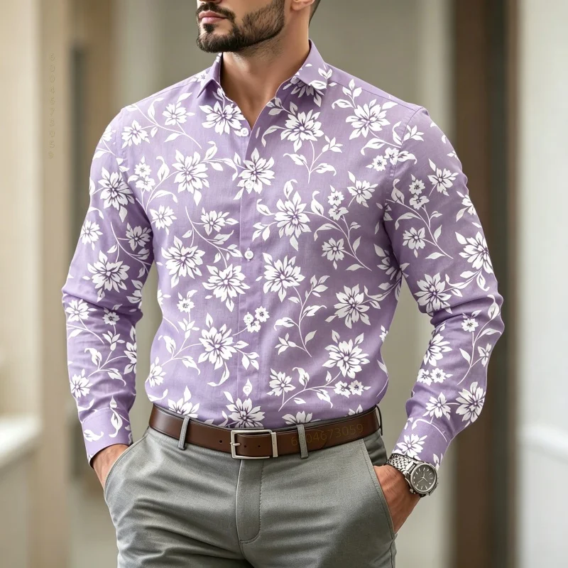 Autumn Flower Casual Shirt Men's Shirt Print Gradient Men's Long sleeved shirt Graphic men's T-shirts Men Shirt Fashion clothing