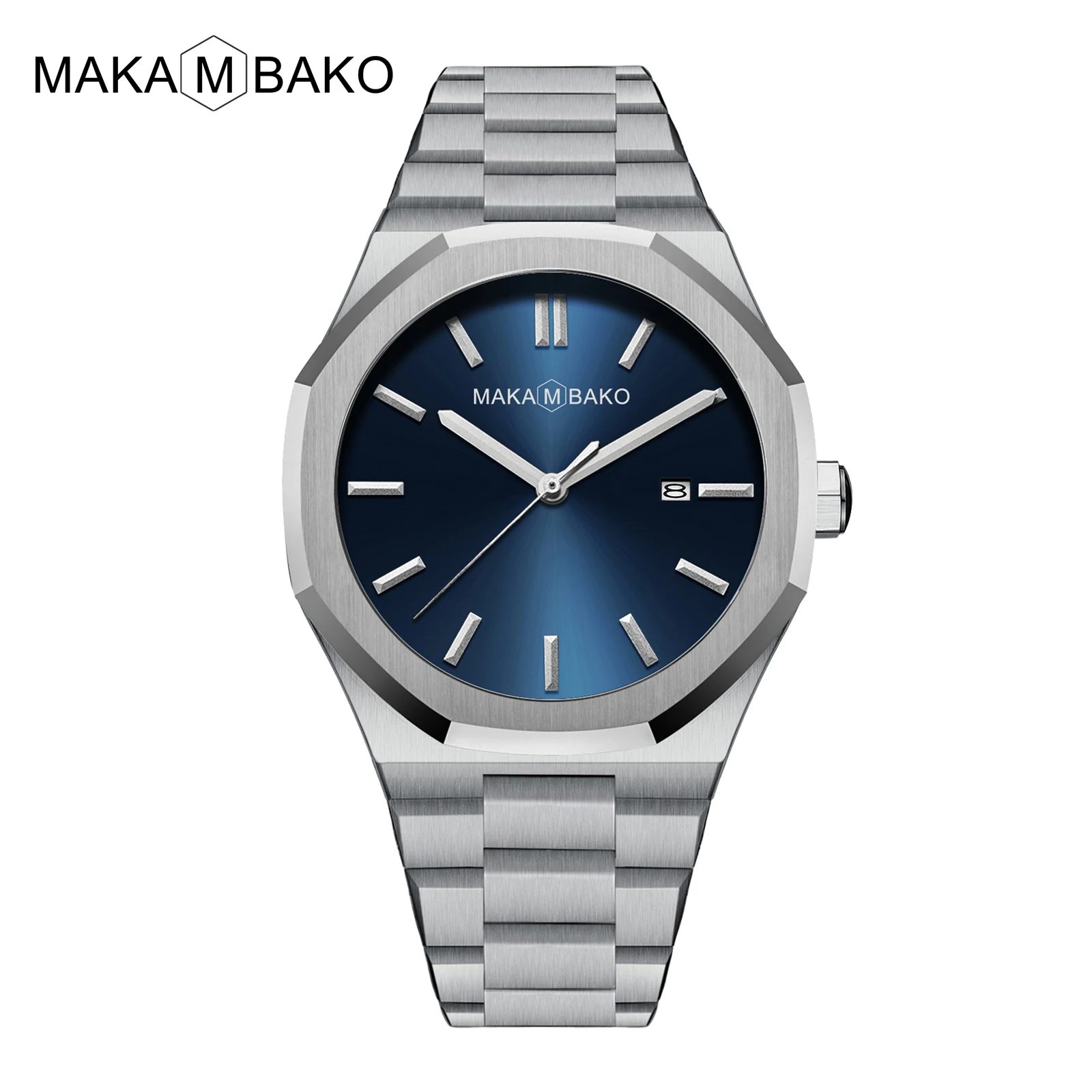 MAKAMBAKO-Montre de Luxe en Acier Inoxydable pour Homme, Bracelet à Quartz, Étanche, Cadran Bleu et Vert, Mouvement Japonais, à la Mode