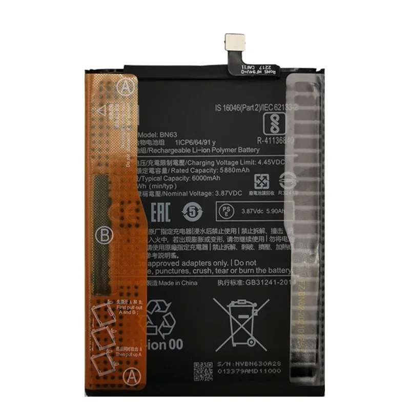 100% Original New High Quality Replacement BN63 6000mAh Battery For Xiaomi RedMi 10 / 10 PRIME Phone Rechargeable Batteries