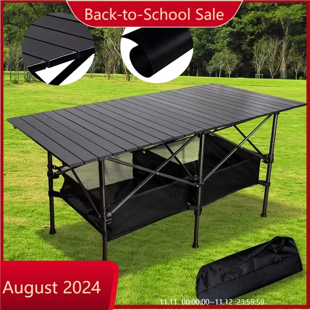 

TOP Aluminum Camping Table,Easy Carry Folding Table with Storage Bag Heavy Duty RV BBQ Cooking Indoor Outdoor (Black XL)