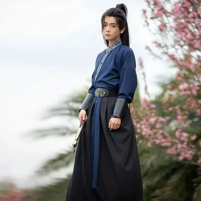 ملابس مسرح هانفو الصينية للرجال Wuxia Drama Cosplay كيمونو الأكمام الزي الصيني التقليدي القديم لجميع القديسين