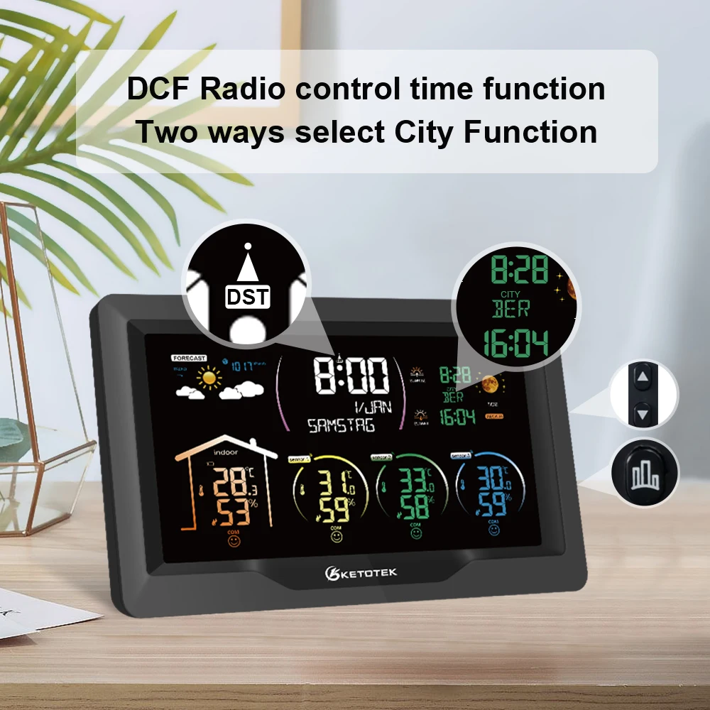 Stazione meteorologica Wireless Digital Indoor Outdoor previsioni igrometro misuratore di temperatura di umidità con 3 sensori