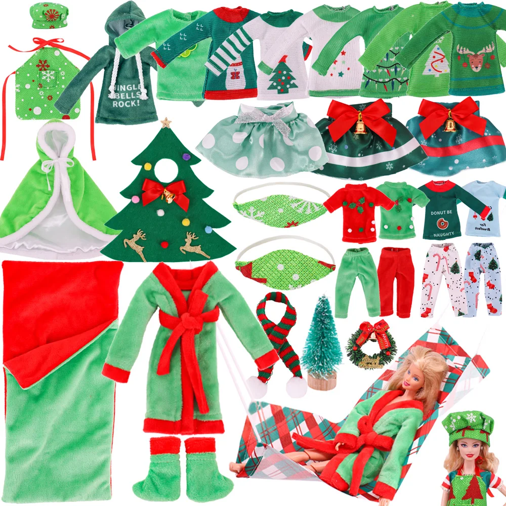 Doll Clothes For Barbies&Christmas Green Series Christmas Tree Sleeping Bag Pajamas Hanging Dress Doll Clothes Toy Accessories