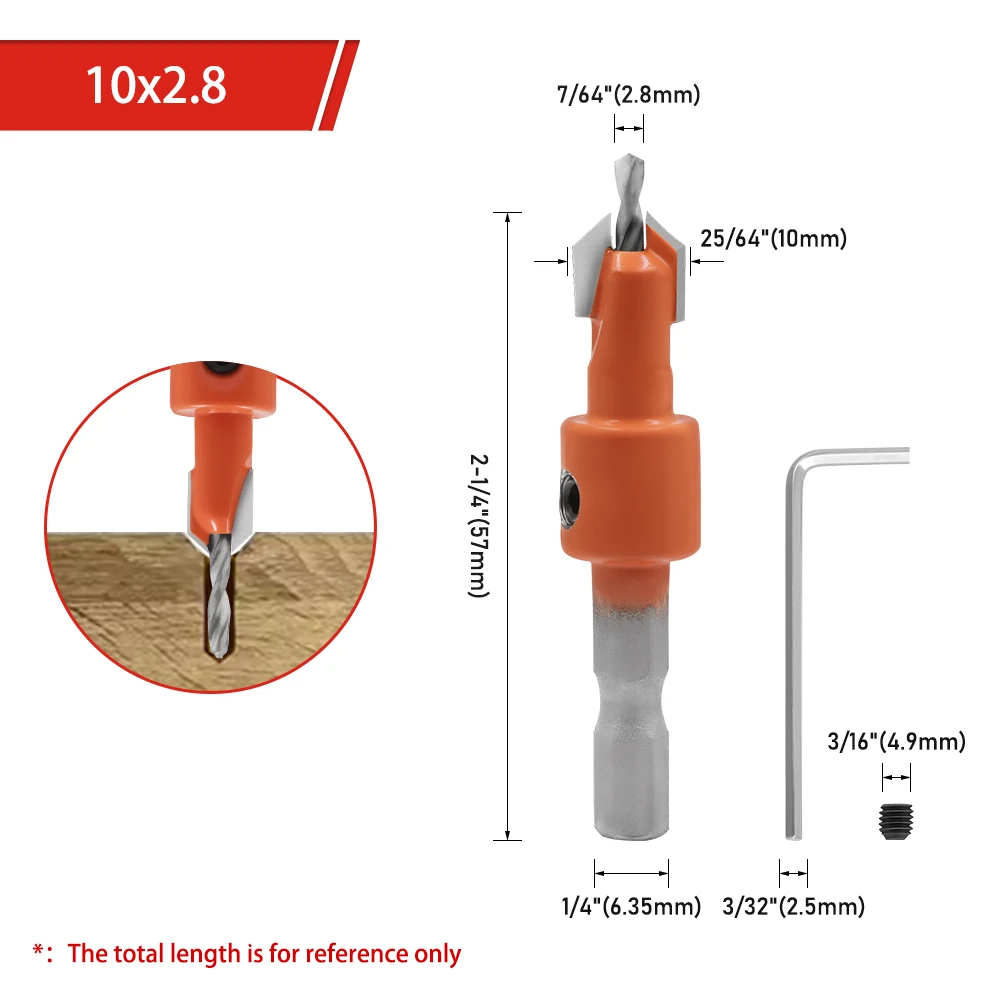 AURWOF 1 Stück 8 mm und 10 mm Senkbohrer mit Sechskantschaft, Holzbearbeitungs-Fasenwerkzeug, 1/4 Zoll Sechskantantrieb für Holz, MDF, Weichholz, CH339D – Detail 13