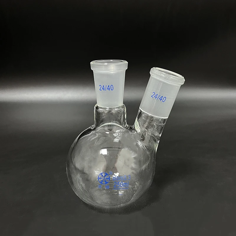 FAPE Two-necked flask oblique shape, With two necks standard ground mouth 250mL 24/40, Two-necked flat bottom flask