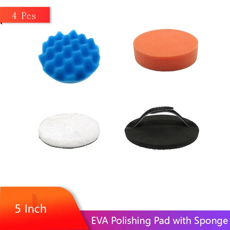 5 Inch EVA Polishing Pad 4 Pcs with Hook & Loop Car Polishing Sponge Wool Polishing Pad  for Polishing and Waxing Car Boat Truck