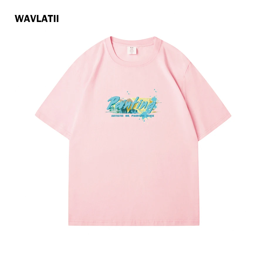 WAVLATII 여성용 신상 코튼 티셔츠, 여성용 블랙 쿨 프린트 티, 레이디 화이트 캐주얼 스트리트웨어, 여름 반팔 상의, WT2504