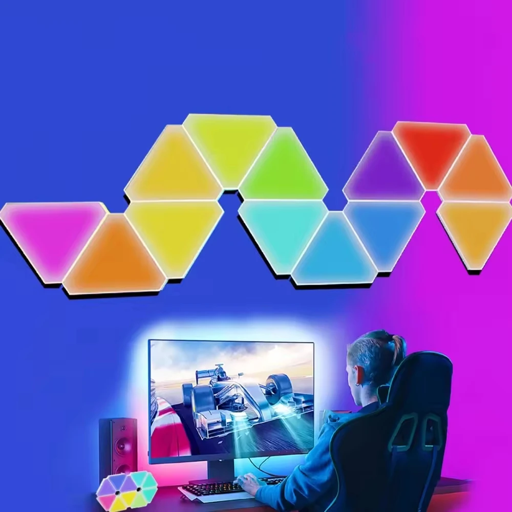 RGBIC Gaming Ambient LED Lamp White Triangle Lights with Music Sync & Sound for Bedroom Wall Decorative Boards