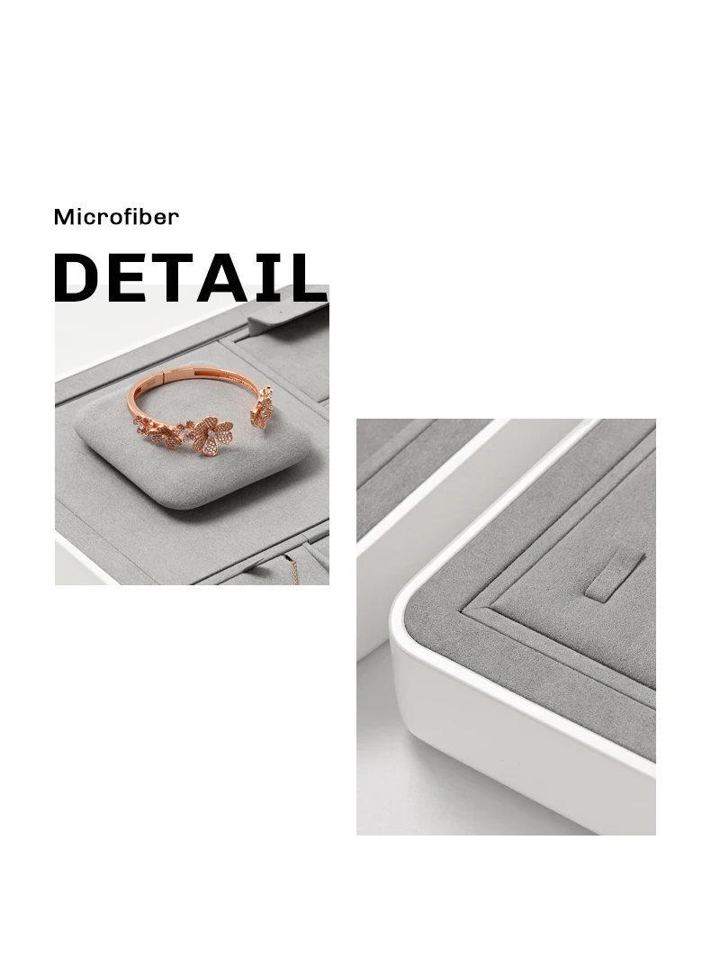 Oirlv Graues Schmuck-Display-Regal aus Mikrofaser, Schmuck-Organizer für Ringe, Ohrringe, Halsketten, Uhren, Aufbewahrungstablett, Ausstellungsstück für Juweliergeschäfte – Detail 10