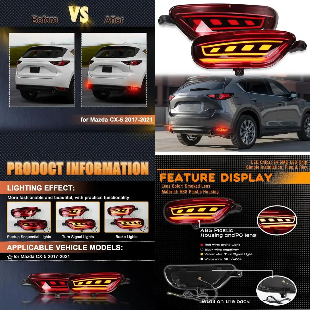 

Mazda CX-5 2017-2021 LED Rear Bumper Reflector & Fog Light Kit, OEM KB8A-51-5M0C & KB8A-51-5L0C, Replacement Red Panel