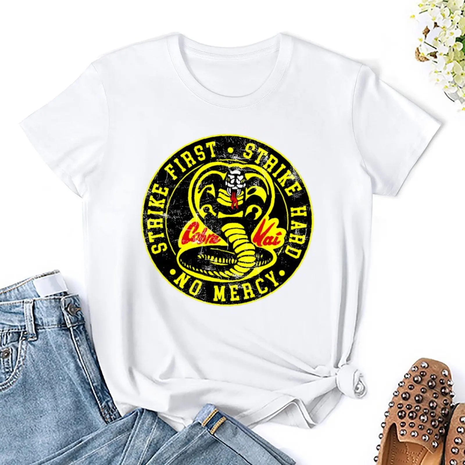 Round Neck Vintage Looking Cobra Kai HD Graphic Pr T-shirt  Move T-shirts Unique Lovely Fitness