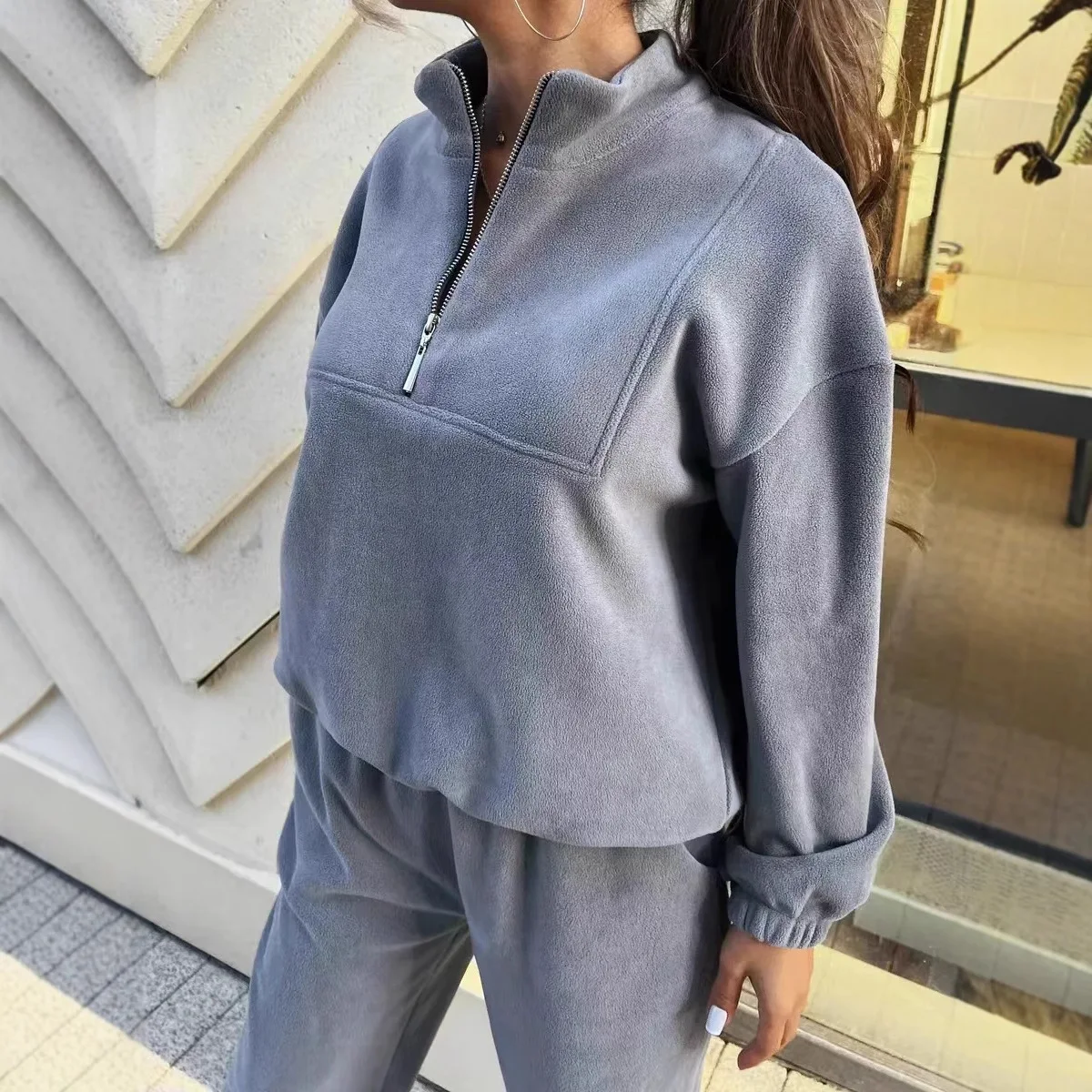 ชุดวอร์มลำลองแบบมีซิปครึ่งตัว ชุดวอร์มแบบมีฮู้ด ชุดวอร์มกางเกงจ็อกเกอร์ทรงเข้ารูป ชุดวอร์มผู้หญิง ชุดลำลองสำหรับออกกำลังกาย