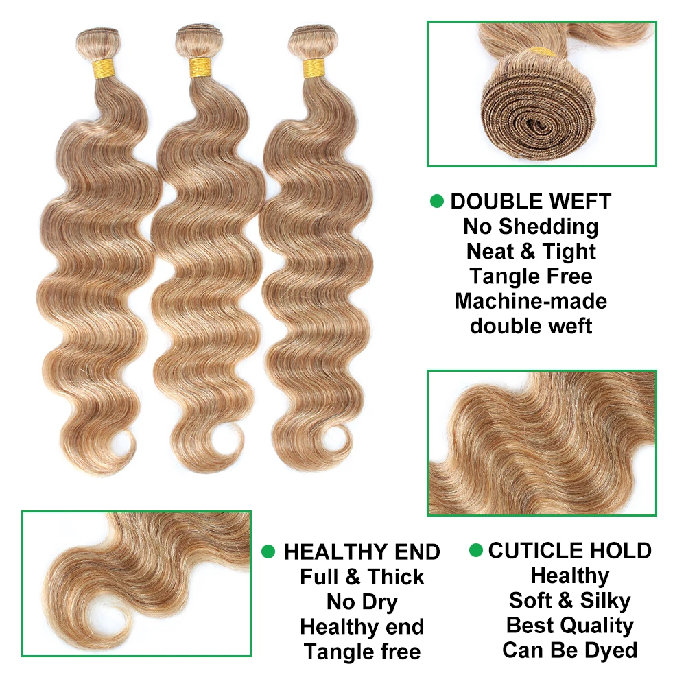 Ash Blonde Bundles 100% Human Hair Body Wave Hair Extensions For Women Girl Colored Ombre #27 1b/27 613 Human Hair Weave Bundle