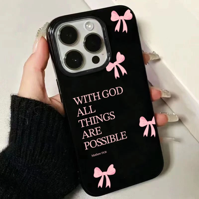 Fundas de teléfono con diseño de lazo y letras rosas para iPhone 17 Air, funda suave a prueba de golpes para iPhone 11 12 13 14 15 16 Pro Max Plus 16E