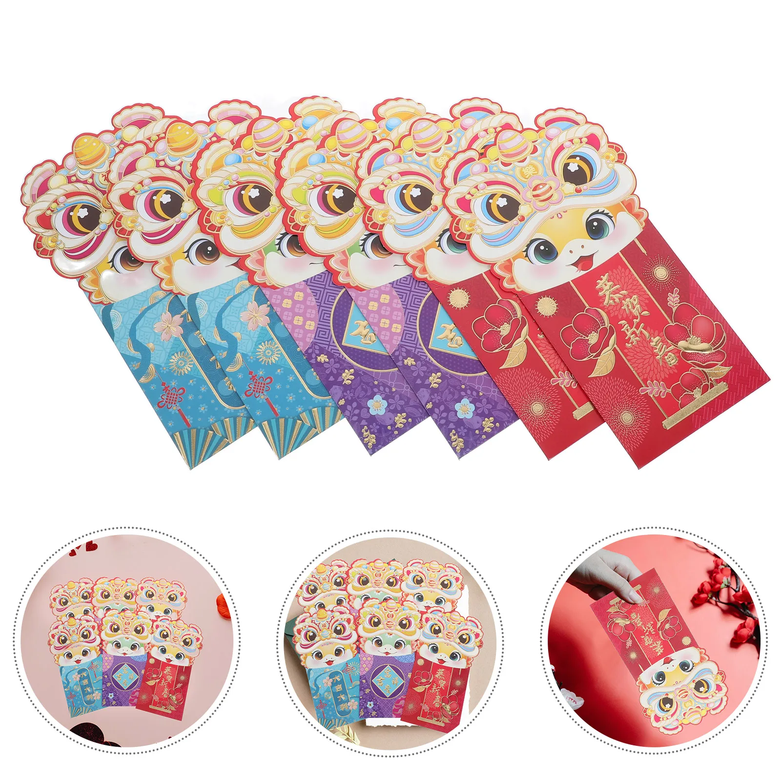 

6pcs Cartoon Red Envelopes Chinese New Year Snake Theme Money Envelope For Wedding Spring Festival Packets Vibrant