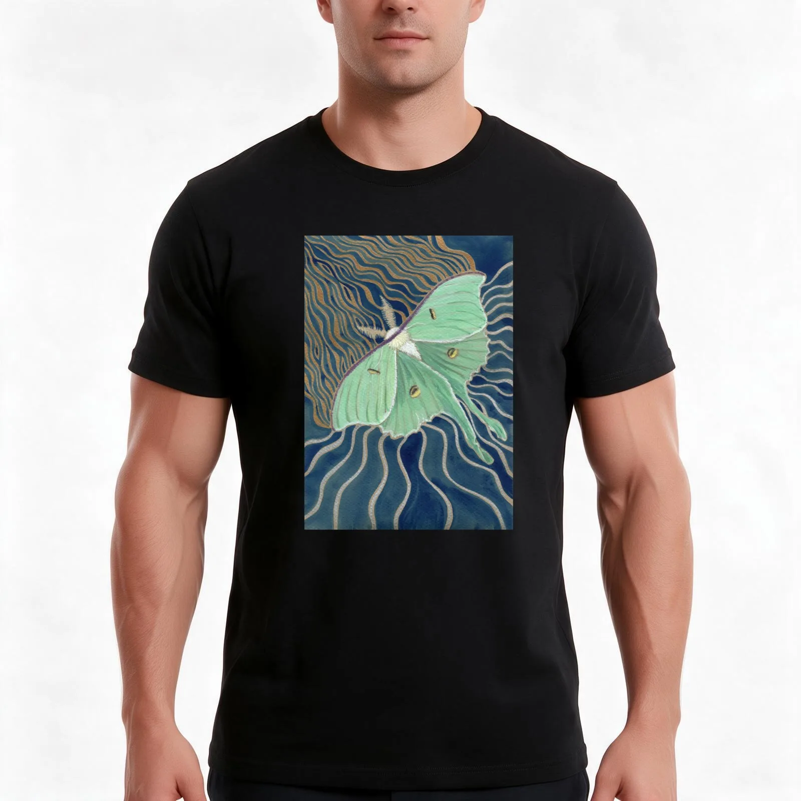 Luna Moth T-Shirt, Summer Casual Cotton Tee, Oversized Streetwear Tops, Vintage Graphic Print, Loose Fit Short Sleeve