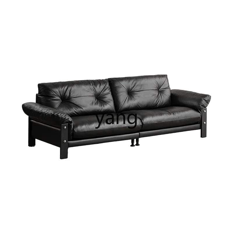 

LH medieval black leather sofa retro living room small apartment straight row leather art sofa