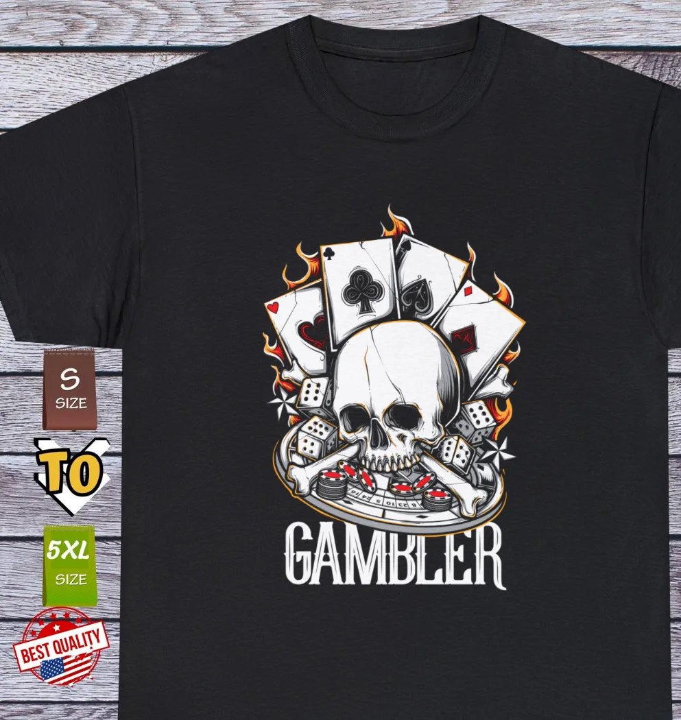 New Urban Poker Skull T Shirt Old School Casino Las Vegas Clothing Tee