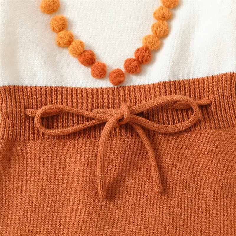 Newborn Baby Girl Sweater Romper Long Sleeve Knitted Heart Embroidery Bodysuit Fall Winter Outfit Clothes