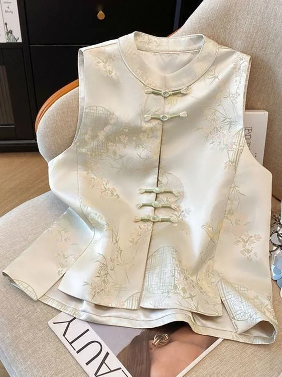 

Новая китайская женская жилетка с вышивкой и воротником-стойкой, весенняя, винтажная, на пуговицах, универсальная, из полиэстера, стандартного кроя