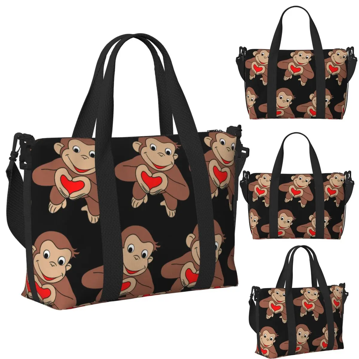 

Пляжная дорожная сумка Curious George Is All Heart, большая вместительная сумка-тоут для спортзала, спортивная женская дорожная сумка для покупок