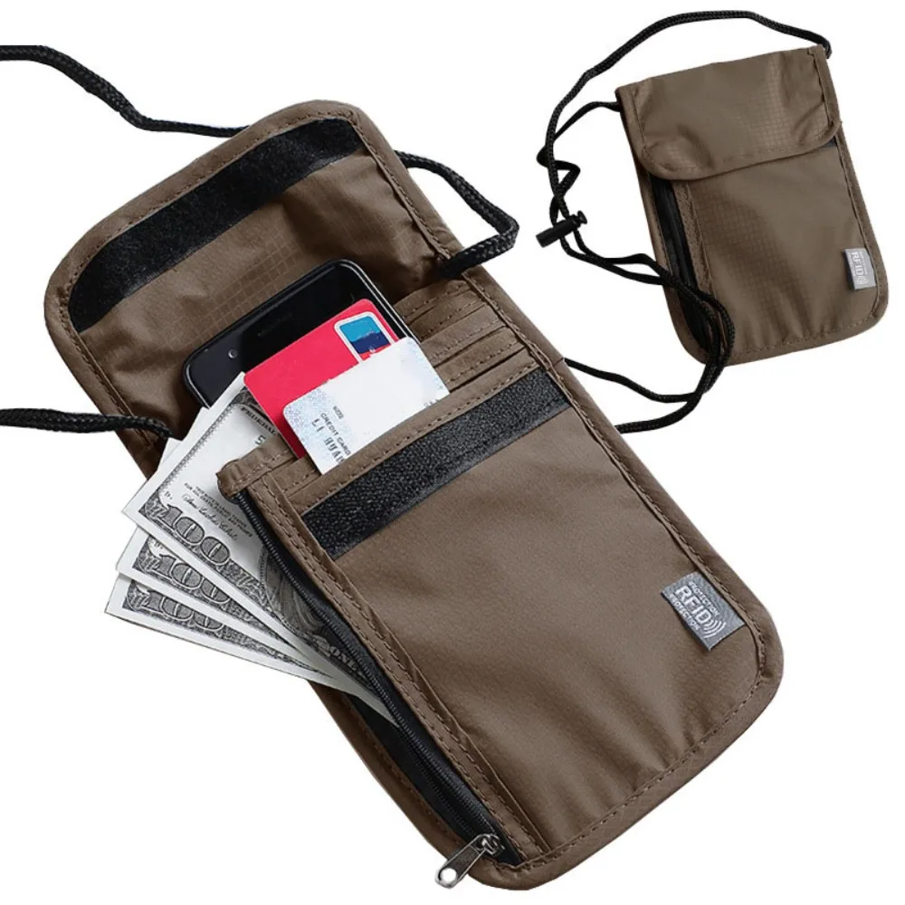 Sac de voyage portable en nylon anti-RFID pour passeport et documents, étanche, multifonctionnel, pochette de cou pour femme