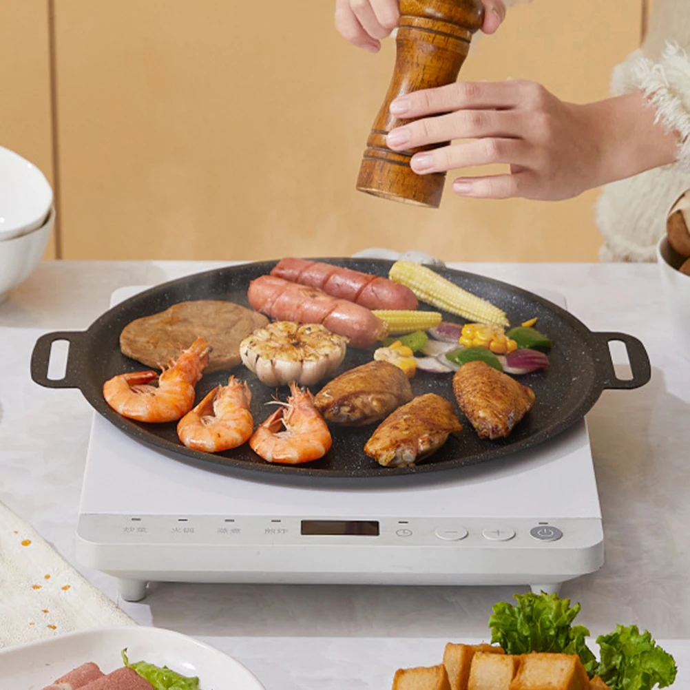 

Korean Grill Pan 30cm Thick Non Stick Teppanyaki BBQ Tray for Camping Outdoor Grilling Meat Vegetable Roasting Home Use