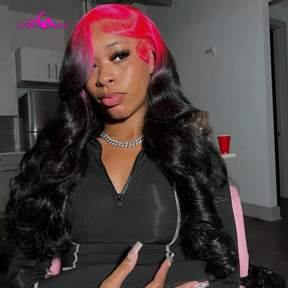 

Hot Pink Roots Body Wave 13x4 13x6 Transparent Lace Front Wigs Pre Plucked 180% Density Human Hair Wigs For Women Brazilian Wig