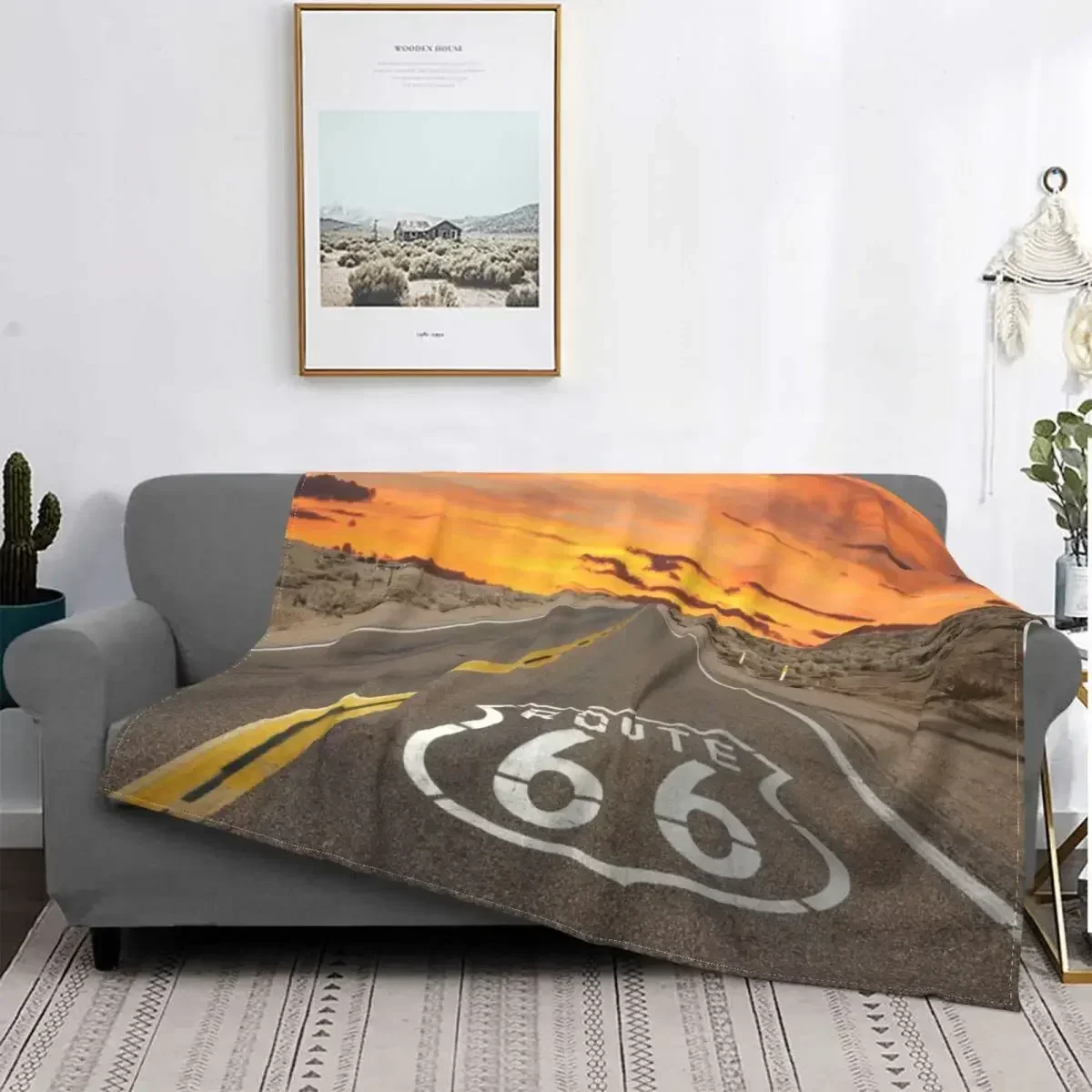 

Route 66 Pattern Flannel Throw Blankets Ultra-Soft Lightweight Cozy Fashion for Bedroom Sofa Couch Bed for Kids Adults Gifts