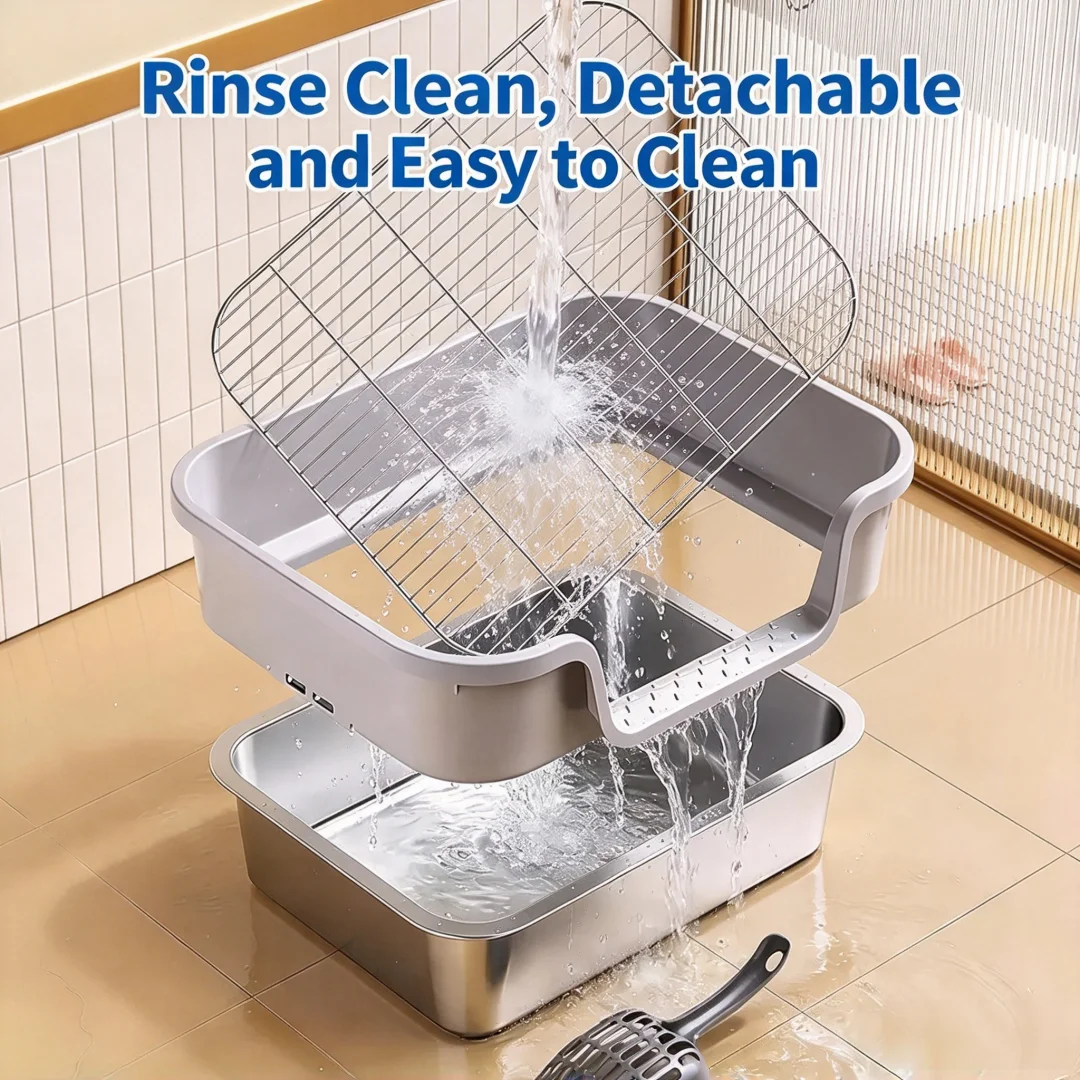 Oversized Rabbit Litter Tray Stainless Steel Thick High Fence Prevent Urine Splash Avoid Step On Poop Small Pet Toilet for Bunny