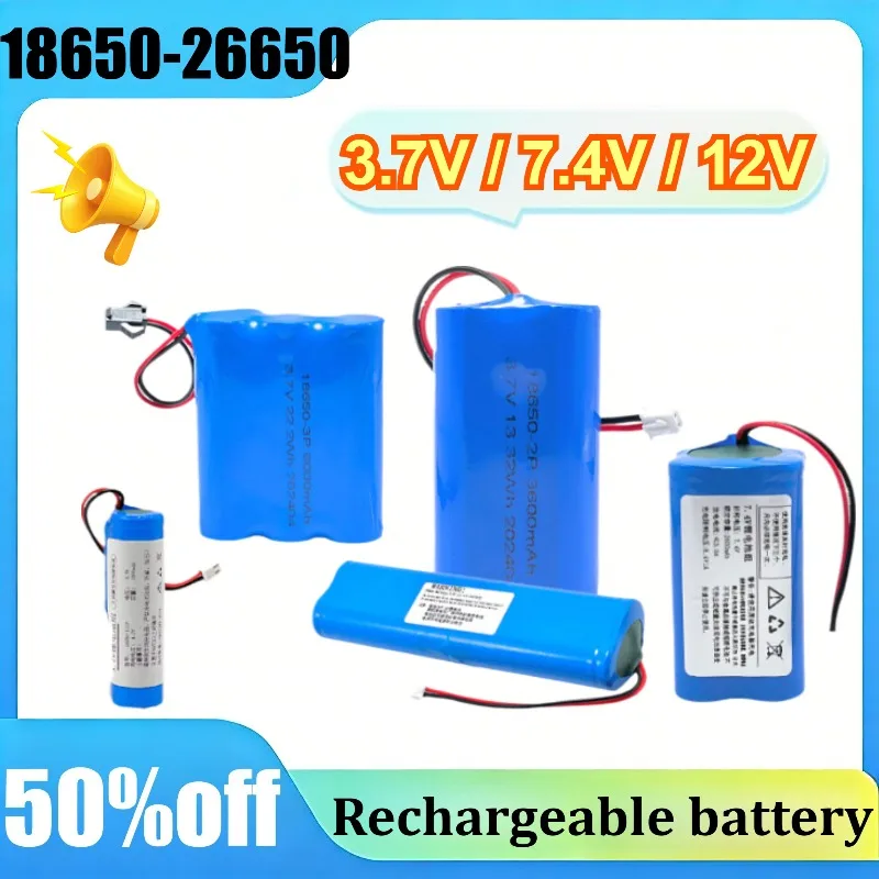 

18650 Li-ion Battery High Capacity with Wire Rechargeable Power Battery Pack for 7.4V 12V Devices