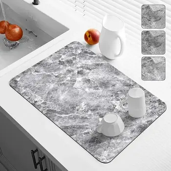대리석 주방 배수 매트 조리대 규조토 흡수성 미끄럼 방지 매트, 테이블 기구 건조 매트, 절연 커피 메이커 매트 