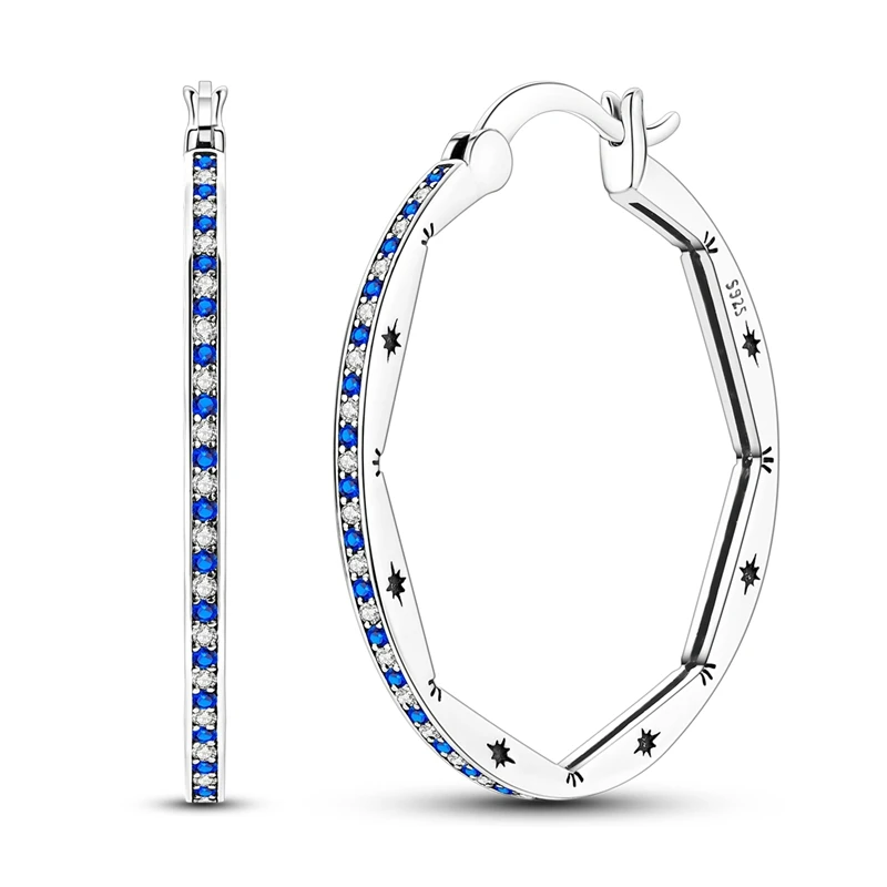 

925 Sterling Silver Earrings Women Sparkling Geometric Starburst Hoop Earring For Anniversary Wedding Jewelry Gifts