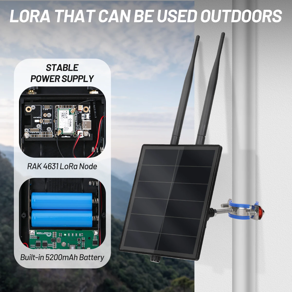 D5L Solar Meshcore Node Pole Mounted Long Range LoRa RAK4631 Wisblock with RAK19007 SX1262 Module Solar Node for Mesh Device