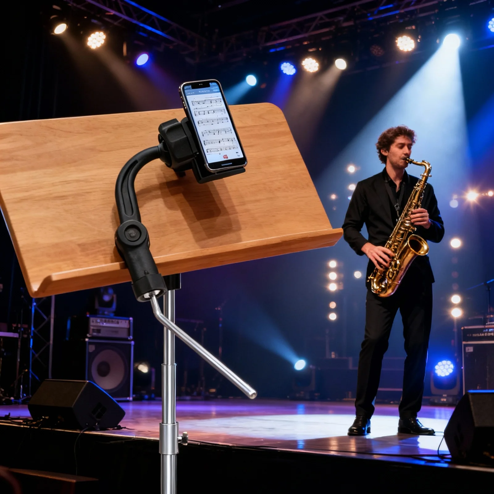 

Alto Saxophone Phone Holder Black Sax Lyre Clip Adjustable for Sheet Music Practice and Live Performance